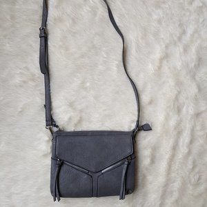 Gray Faux Leather Crossbody Purse / Clutch w/ Zipper Accents w/ Removable Strap